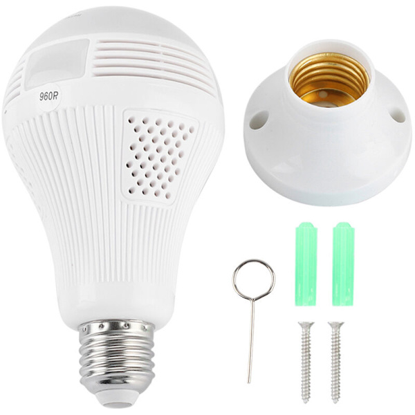 Telefon WiFi-styrt Pærekamera 360° Full Visjon Infrarød 960P Hvit Lys 128GB Minne Kort Lampe Kamera 100240V