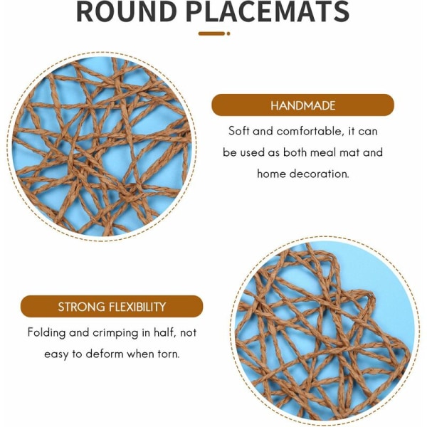 Runda vävda placemats av papper, dekorativa repmattor för middag, fest och bröllop 12-pack