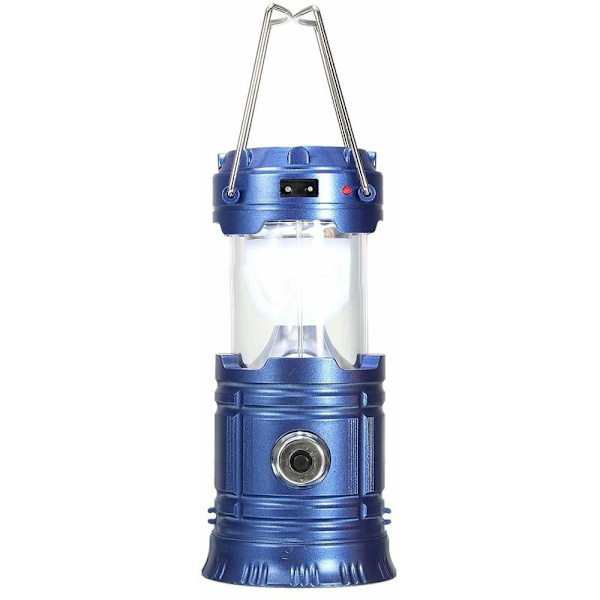 Bärbar solcellsladdad campinglykta USB LED tält vandringsficklampa hängande, blå