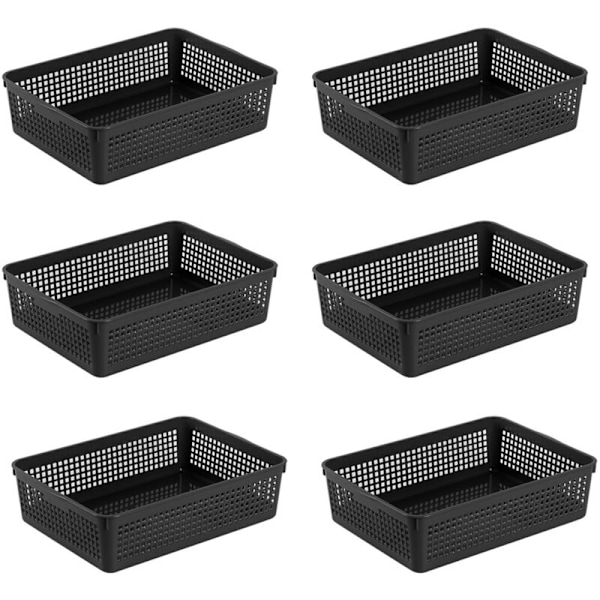 Plastik Opbevaringskurve/Organiseringskurv 34 x 25 x 9,2 cm Sæt af 6 (Hvid, Sort, Grå) (Sort)