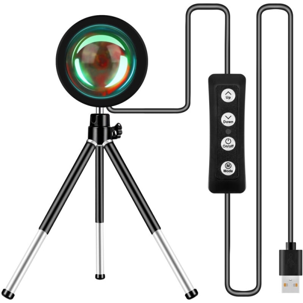 RGB Sunset Projection Lamp LED Night Lights, 360° Tripod USB Projector Photography Lamps for Room Studio