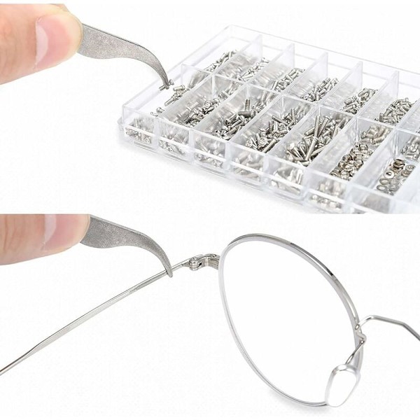 1000 Micro Skruv Glasögon Reparationssatser, med Pinsett och Skruvmejsel, för Glasögon, Solglasögon, Klockor -