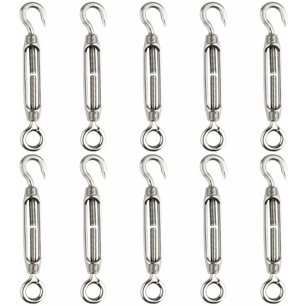 10 stk. Wire Tensioner M4 Rustfritt Stål Justerbar Turnbuckle Haken og Øye Sett