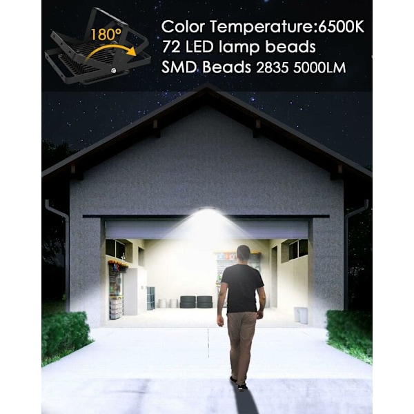 Mascot 2-delad LED-belysning med rörelsesensor 50W, 5000LM Utomhus LED-spotlight, Vattentät IP66 Utomhus LED-belysning, 6500K Kallt vitt Utomhus LED