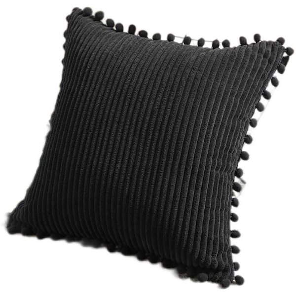 Pakke med 2 Dekorative Lændepuder Betræk med Pomponer, Blød Corduroy Solid Rektangulær Pudebetræk Sæt til Sofa Stue Soveværelse Bil