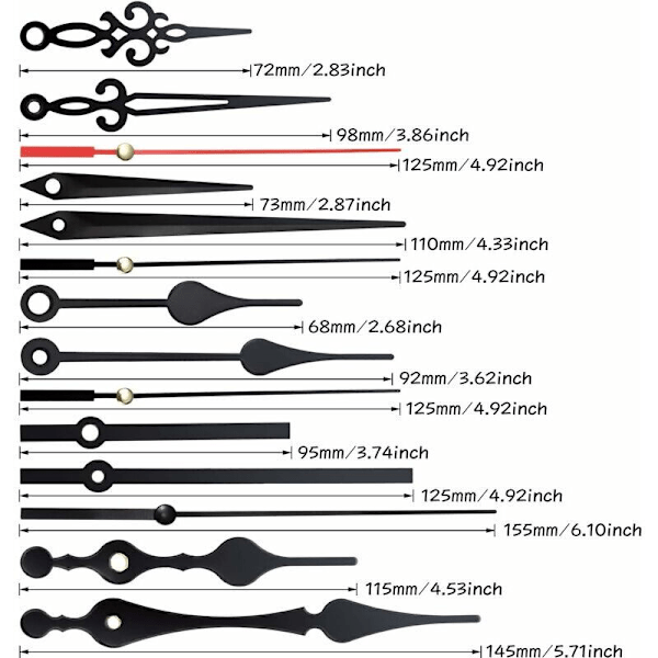 2 st högt vridmoment lång axel klockrörelsemekanism med 5 par olika visare DIY klockersättningsdelar--