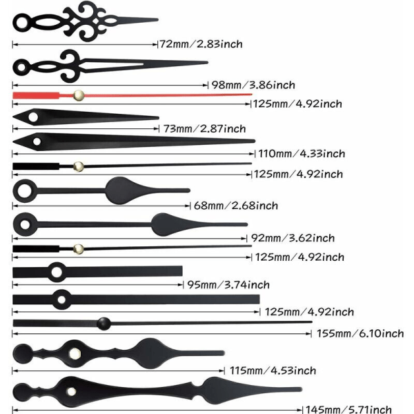 2pcs High Torque Long Shaft Clock Movement Mechanism with 5 Pairs Different Hands DIY Clock Replacement Parts--