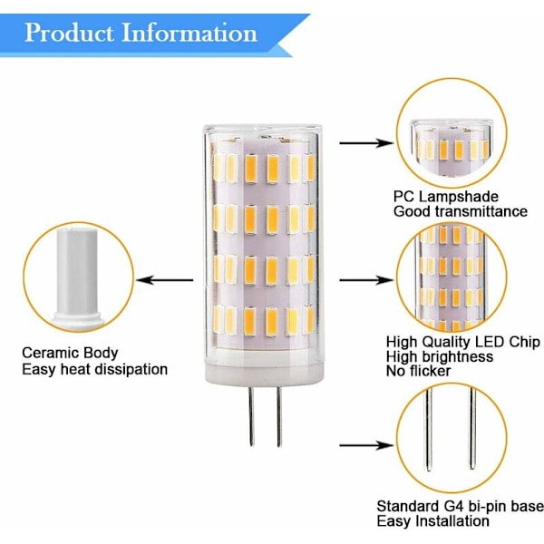 G4 Led 12v 4w Lyspære, AC/DC 12V Belysningslamper Ækvivalent til 30W Halogen, 400LM, Varmt Hvidt 3000K, Ikke-dimbar, Udskiftning til Emhætte og