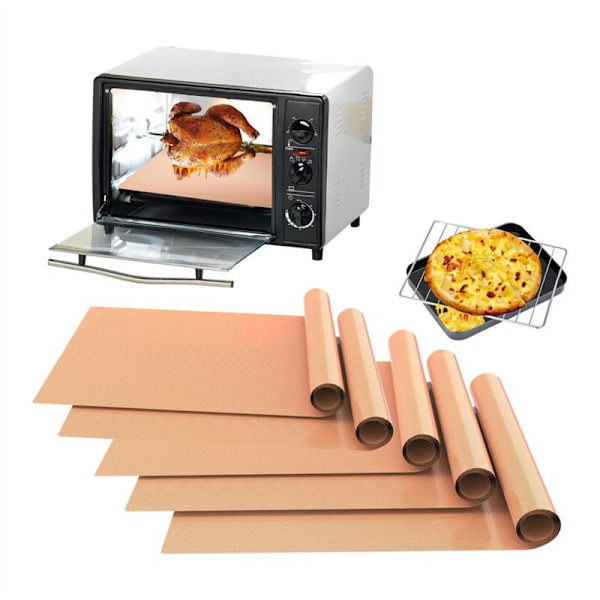 Ugnfoder för ugnens botten, 5-pack 16 x 24 tum Tjocka, slitstarka, non-stick ugnsmattor, återanvändbara ugnsfoder Bruna