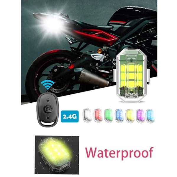 4 stk trådløs fjernkontroll LED strobe lys for bil sykkel 7 farger anti-kollisjon flash varsellys
