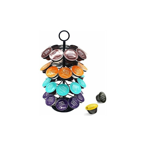 Kaffekapsler Holder Dispenser Kapsler Roterende Display Stativ for 36 Kapsler, Dolce Gusto Pod Holder Oppbevaringsstativ, 360 Grader Roterbar, Svart, O