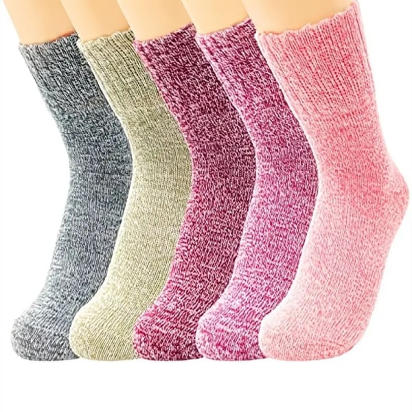 5 par uldne sokker til kvinders tykke og varme vintersokker til vandreture