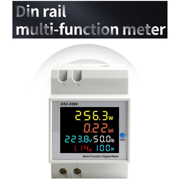 2x DIN-skena AC-monitor 6-i-1 250-450V 100A Aktiv Ström, Spänning, Effekt, KWh-mätare, Elektrisk Energi, Frekvens, VOLT, AMP