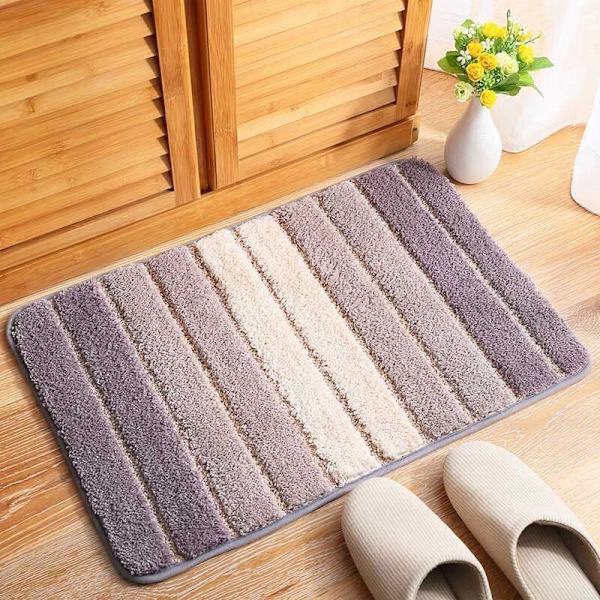Randig badrumsmatta, dörrmatta, mjuk och absorberande badrumsmatta, halkfri duschmatta i mikrofiber