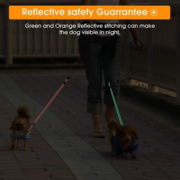 Retraktbar dobbel hundekobbel med to 3 meter lange snorer, 360° flokefri dobbel hundekobbel for å gå tur med to hunder opptil 50 pund svart