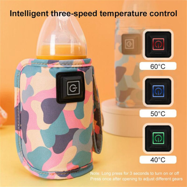 Universal USB Mælkevarmer Rejse Barnevogn Isoleret Taske Bærbar Amning Babyflaske Varmer Camouflage-Sort