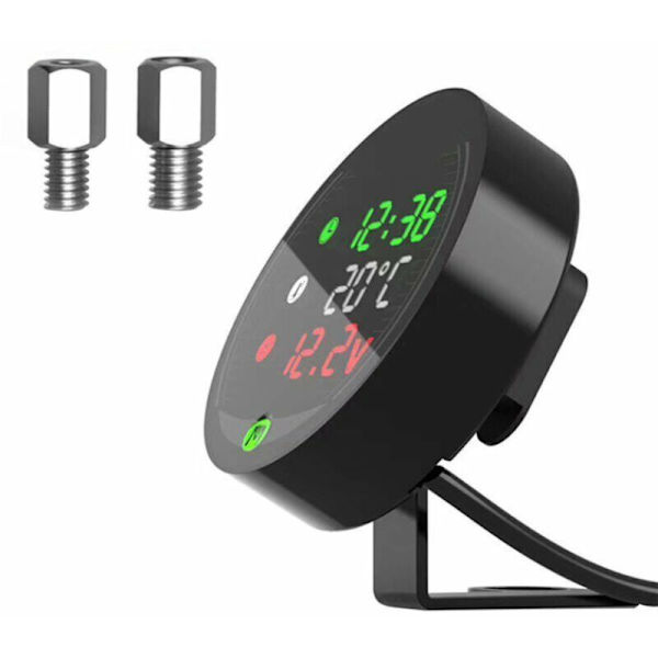 Motorcykel Modificeret Vandtemperaturmåler 12V Voltmeter Stopur USB Mobiltelefon Opladning 5-i-1 Vandtæt Digitalt Display