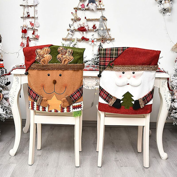 Paket med julstolsöverdrag för matsalen, tomte, snögubbe, ren, juldekoration (54 x 48 cm)