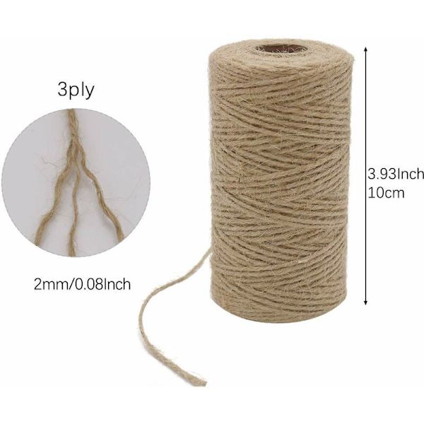 2 stk. x 333 fod 2 mm 3-lags, bundet med, naturlig brun viklehave, DIY-reb