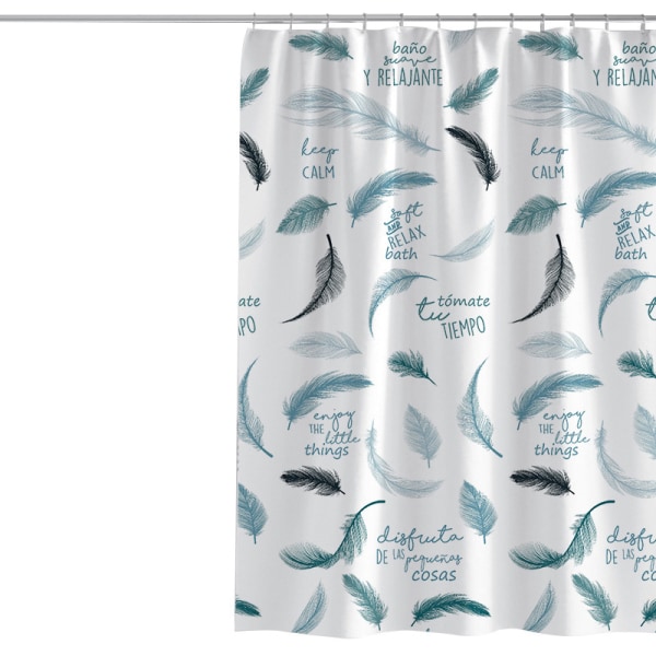 Ny duschdraperi med printed blå fjäderduschdraperi 130g lämplig för badrumsbarriär (120 bred * 180 hög CM)