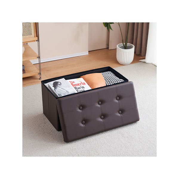 76x38x38cm Glansende Trækbøjle PVC MDF Foldsammenligning Opbevaringsfodskammel Mørkebrun