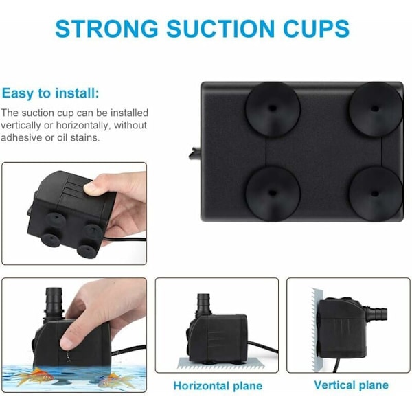 Neddykbar Vannpumpe, 65W 3000L/H Mini Akvariumpumpe, Justerbar Fontene Pumpe for Dam Fontene Fiskedam med 3 Dyser, 3m Kabel (Støy 20 til 30