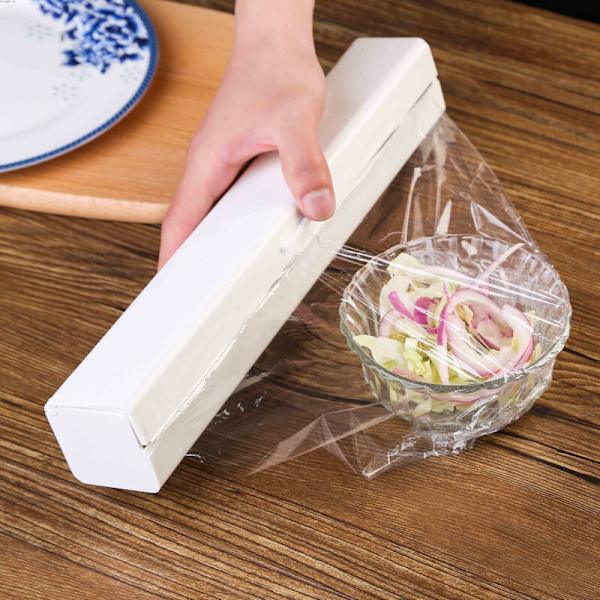 Filmdispenser og -skærer, dispenser til plastfolie, dispenser til plastfolie til plastfolie, aluminiumsfolie, tilbehør til hjemmekøkken og -restaurant (hvid)