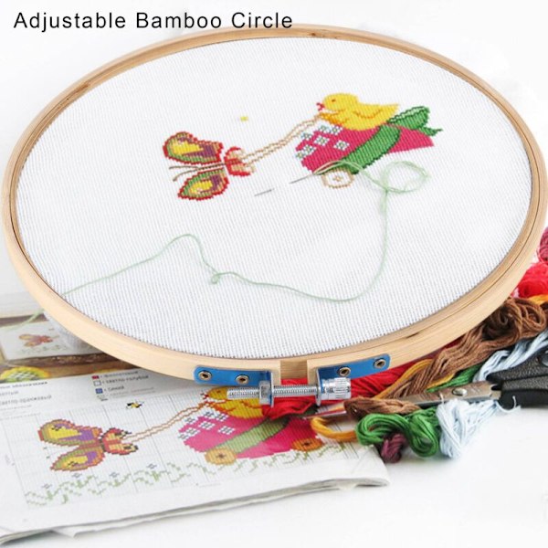 3 st Stickade Broderihållarringar i Bambu, Cirkelformade, för Konst, Hantverk, Handsydd, Storlekar