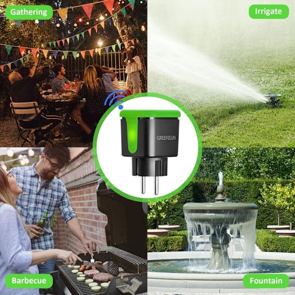 Udendørs Vandtæt Stikkontakt, GreenSun Smart Stikkontakt, Smart Stikkontakt Alexa, Programmerbar Timer Stikkontakt, Udendørs Vandtæt Stikkontakt Smart Life Plug