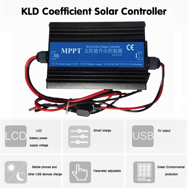 MPPT Boost Solar Charge Controller 300W Lader Bilbatteri Ladespenning Regulator 24/36/48/60/72V Lader Regulator