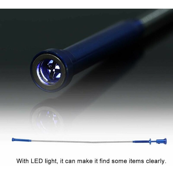 Pick Up Fleksibel Multifunktionsværktøj Fire-Tands Oplukker (Magnet + 4 Tænder + LED Lys) Lang Magnetisk Fjederbelastet Oplukker til Overskudsaffald
