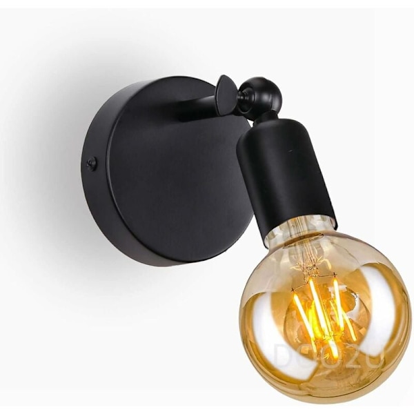 Vintage Industrielt Væghængt Lampe E27 Metal Væghængt Lampe Indendørs Loftlampe 240° Justerbar Belysning til Soveværelse Køkken Stue (1 stk, Sort)