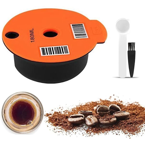 Kaffepods, Genanvendelig Kaffefilter, Genopfyldeligt Plastik Kaffe Kapsel med Ske til Bosch Tassimo Kaffe Maskine, 180 Ml