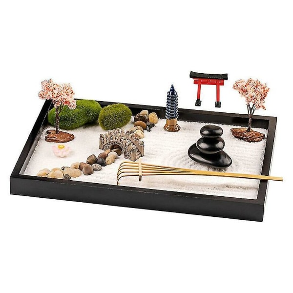 Zen-trädgårdsset - Zen-trädgårdsaccessoarer med bambuverktyg, Mini Zen-trädgård för skrivbord - Zen-dekor för kontoret - Dekorativa sandbrickor