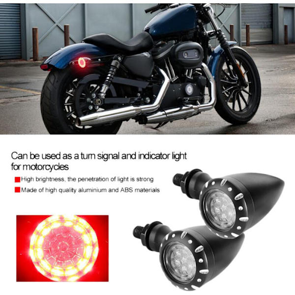 2 st Universal Motorcykel LED Broms Blinkersljus för Cruiser Chopper Indikatorljus (Svart)