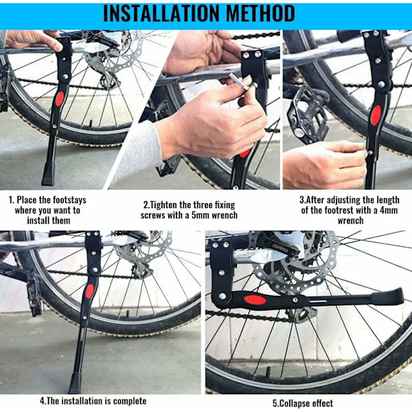 Universal justerbar mountainbikeholder med sidestolper med skridsikre gummifødder til cykler med 24-28\" hjuldiameter (sort)
