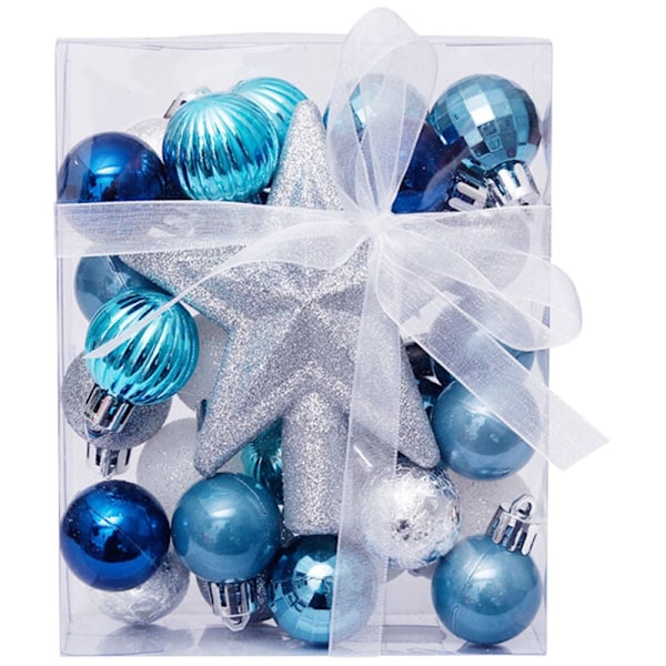 Mini Julgranspynt Set, Hängande Julgran, Glittermatta Julgranskulor (Silver Vit Blå)