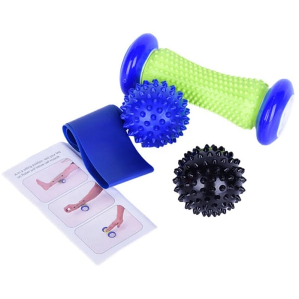 Yoga Massagestav 4-delt sæt PVC Yoga Tilbehør med Pigge Træningsmassagebold Elastisk Bånd Ankelrulle Udstyr