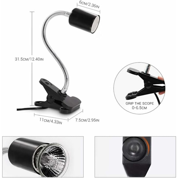 Reptillampe Skildpaddelampe Akvariumvarmer Lys 25W UVA UVB med Lang Base 360° Rotation til Reptiler og Amfibier [Energiklasse A+]