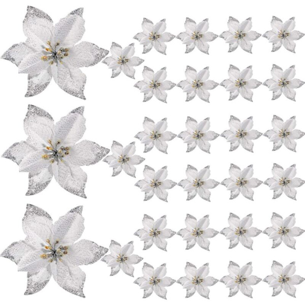 30-pakke Glitter Kunstig Blomsterkrans til Bryllupsdekorasjon, Juledekorasjoner (Gull)