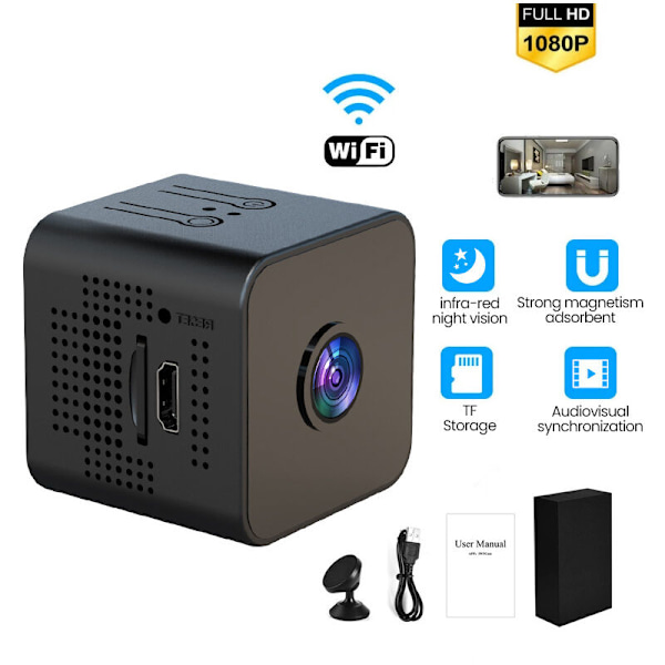 Mini Kamera HD 1080P WiFi APP Fjärrstyrd Smart Kamera Rörelsedetektering Nattseende AP Hotspot
