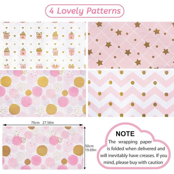 Rosa presentpapper, presentpapper för födelsedagar, presentpapper för barn och flickor, presentpapper för födelsedagar, helgdagar, bröllop