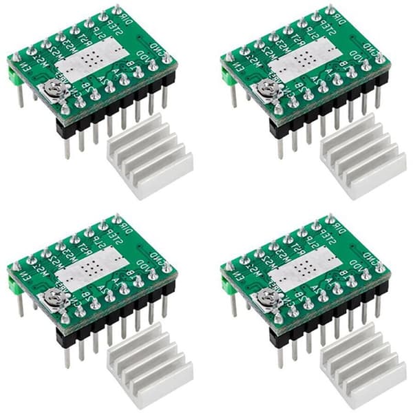 4 st A4988 StepStick Stepper Driver för Reprap 3D-skrivardelar Driver med kylflänstillbehör