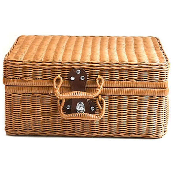 Retro Imitation Rattan Picknickkorg Väv Resväska Handvävd Fotografi Rekvisita Förvaring Dekoration Brun