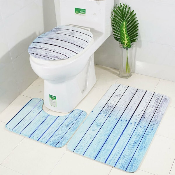 3-delt bademåtte sæt, Vaskbar skridsikker bademåtte, Kontur tæppe, Toilet låg, Toilet sædebetræk 45x75CM
