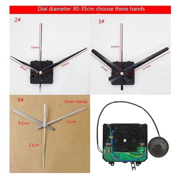 2X Pendulum-kelloliikkeen soittorasia Hiljainen pyyhkäisy Kvartsimekanismi Seinäkello Vaihto-osa