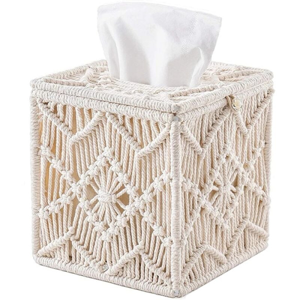 Servetthållare Boho Decor Kvadratisk Pappershållare med Pärlögla Makramé Servett Organizer Dekor