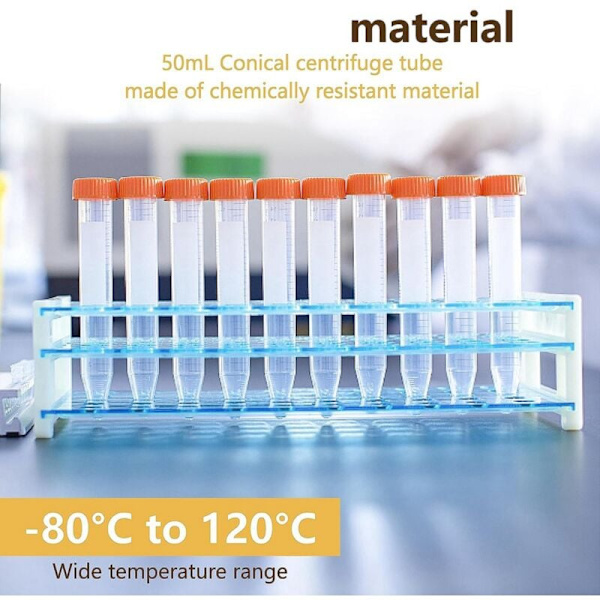 15 ml koniska centrifugrör, 50-pack sterila med läckagesäkra skruvlock, svarta graderingar
