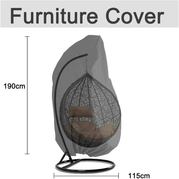 Hængestolbetræk Have Rattan Viklet Vandtæt Hængestolbetræk Beskyttende Betræk til Æggestol Vand- og Støvbestandig - 190 x 115cm, Sort