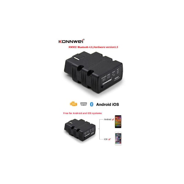 KW902 Mini BT 4.0 Trådlös OBD-II Bil Auto Diagnostisk Skanningsverktyg Bildetektor Testare Skanner för IOS Android System, Grön